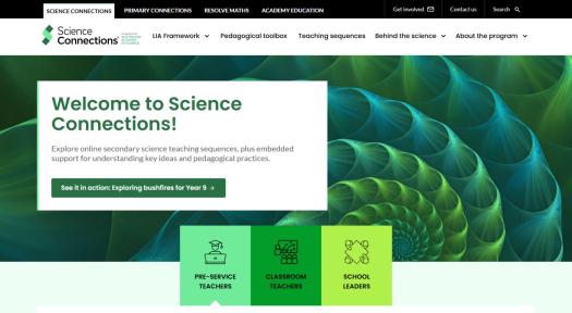 Screenshot of Science Connections homepage